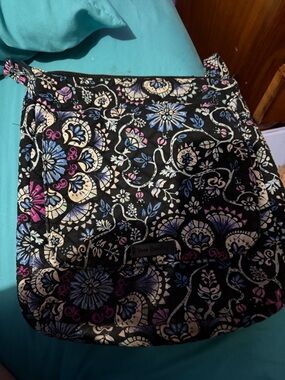 Vera Bradley Black Quilted Crossbody with Pastel Floral Motif